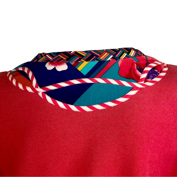 VINTAGE 80s 90s Red Ramie Cotton Knit Postmodern Print Silk Trim Koos of Course - Picture 6 of 8